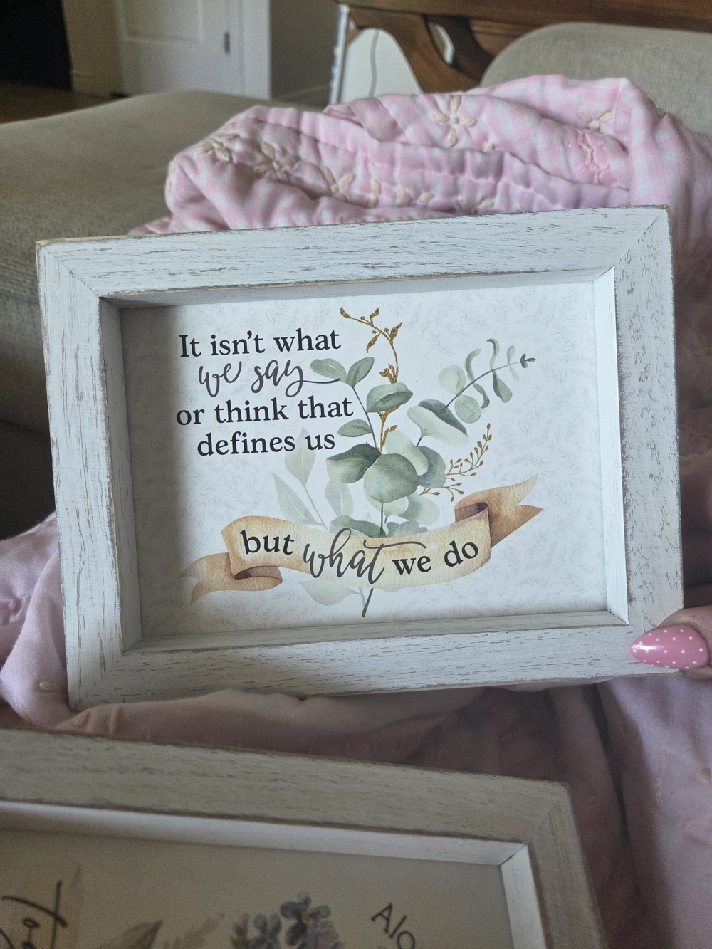 White Framed Botanical Quote Wall Art - What We Do Set